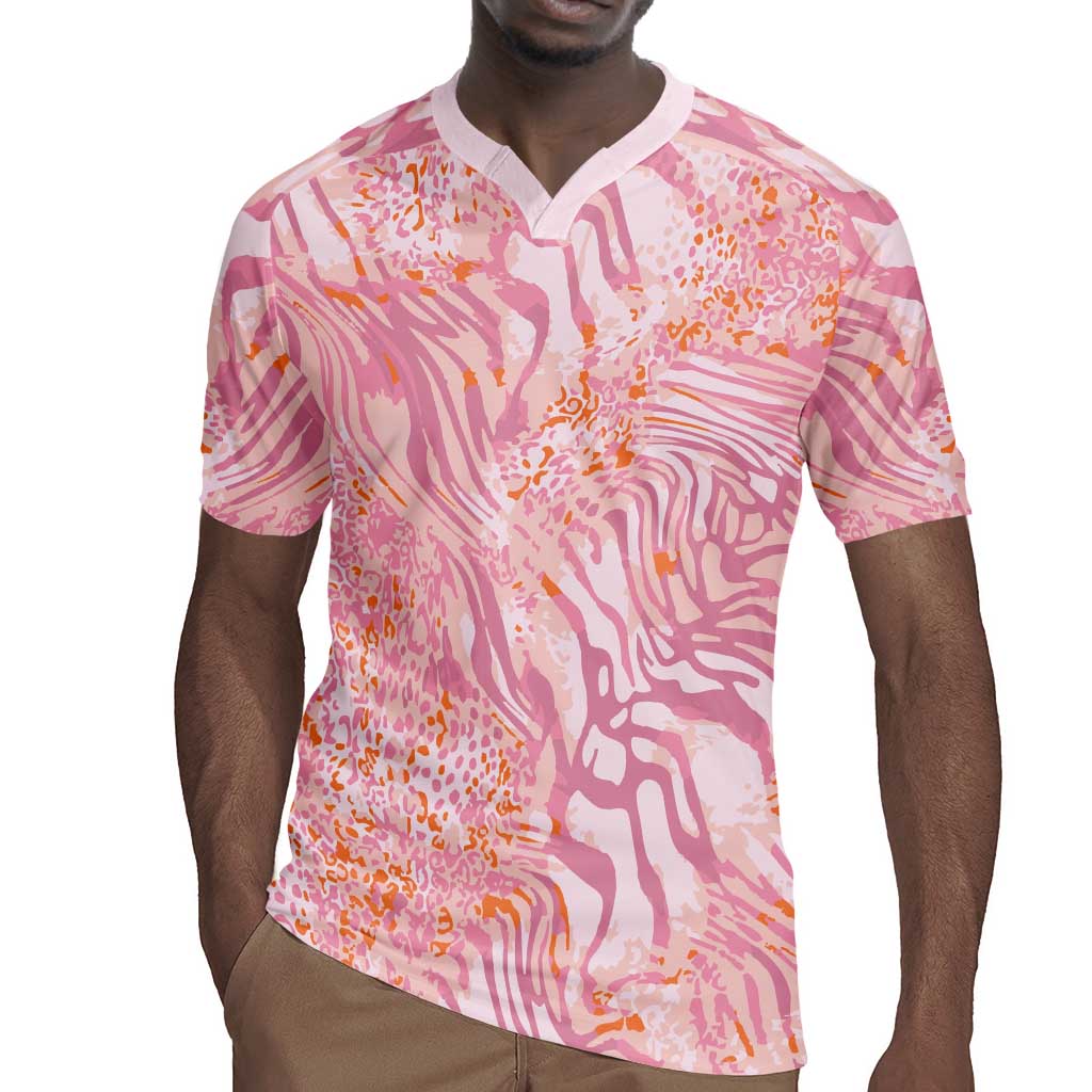 African Zebra Leopard Pattern Rugby Jersey Blush Savannah