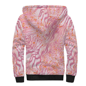 African Zebra Leopard Pattern Sherpa Hoodie Blush Savannah