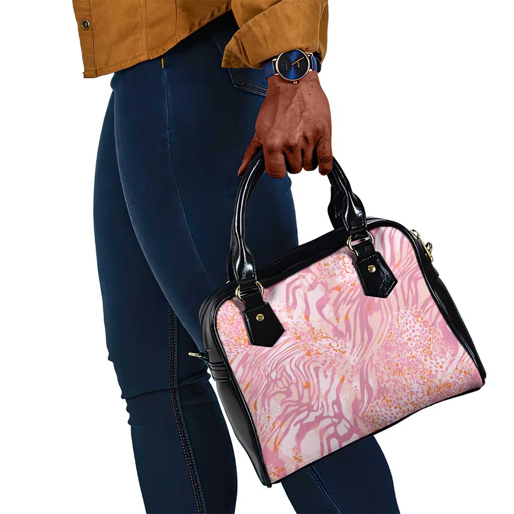 African Zebra Leopard Pattern Shoulder Handbag Blush Savannah