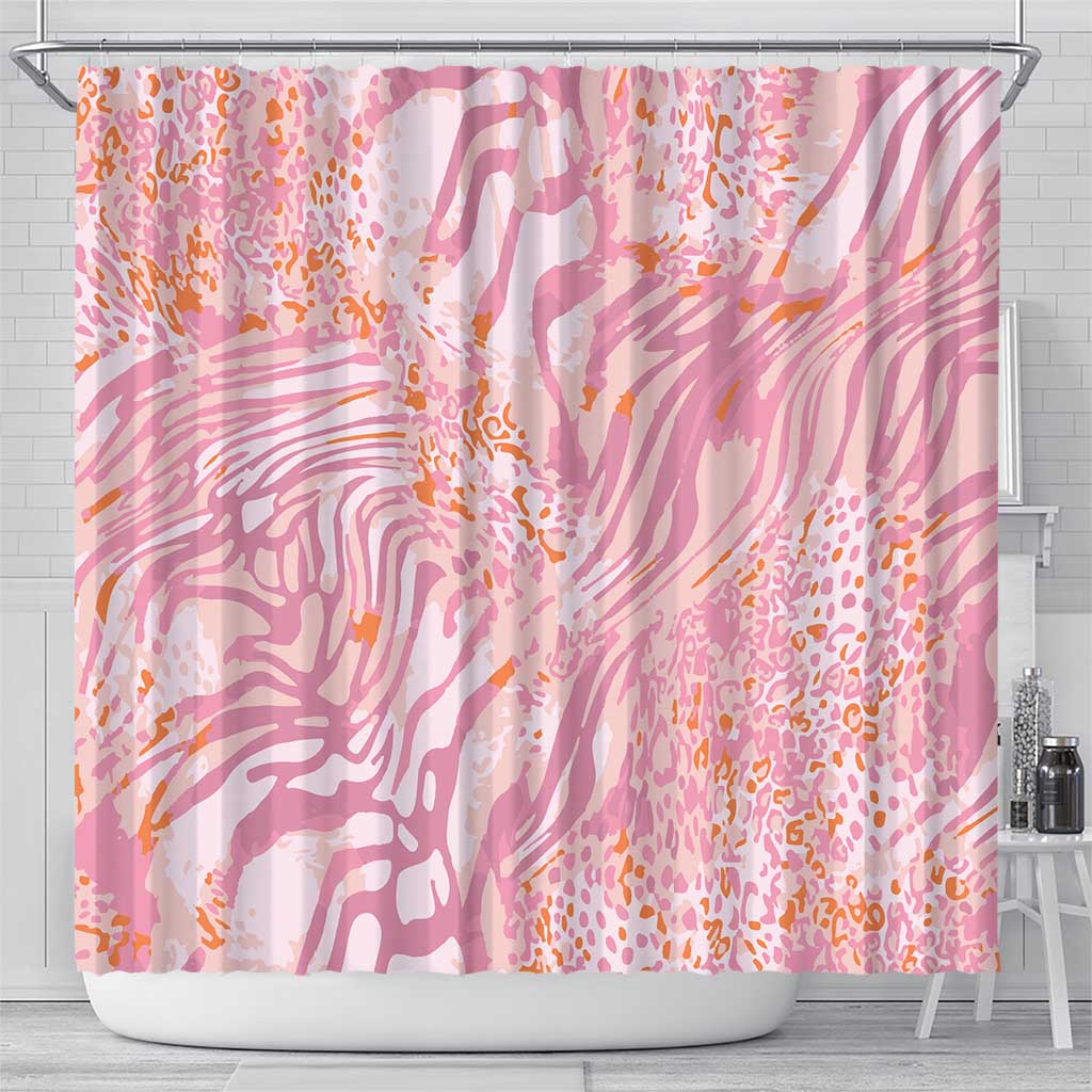 African Zebra Leopard Pattern Shower Curtain Blush Savannah