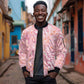 African Zebra Leopard Pattern Sleeve Zip Bomber Jacket Blush Savannah