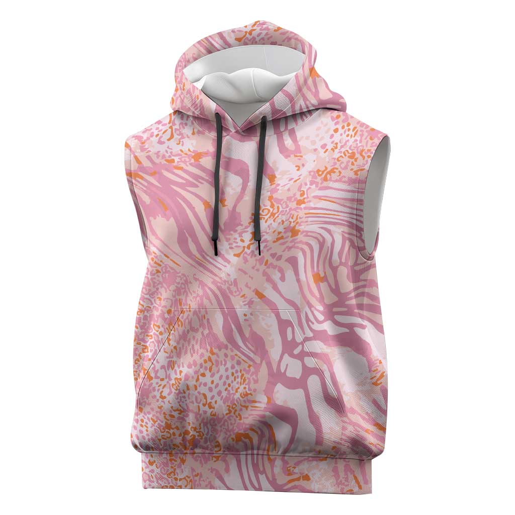 African Zebra Leopard Pattern Sleeveless Hoodie Blush Savannah