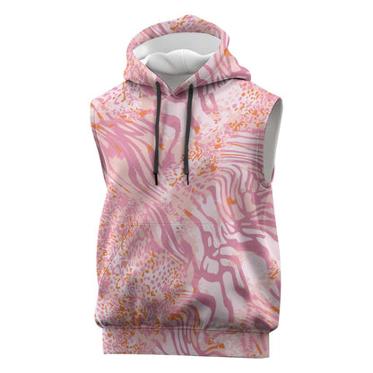 African Zebra Leopard Pattern Sleeveless Hoodie Blush Savannah