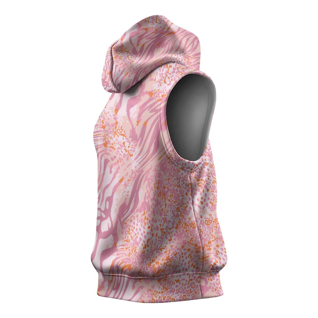 African Zebra Leopard Pattern Sleeveless Hoodie Blush Savannah