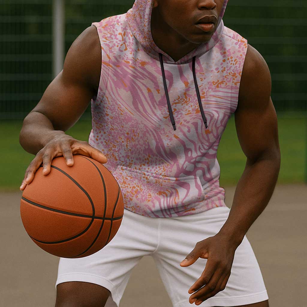 African Zebra Leopard Pattern Sleeveless Hoodie Blush Savannah