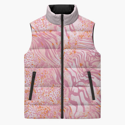 African Zebra Leopard Pattern Sleeveless Puffer Jacket Blush Savannah