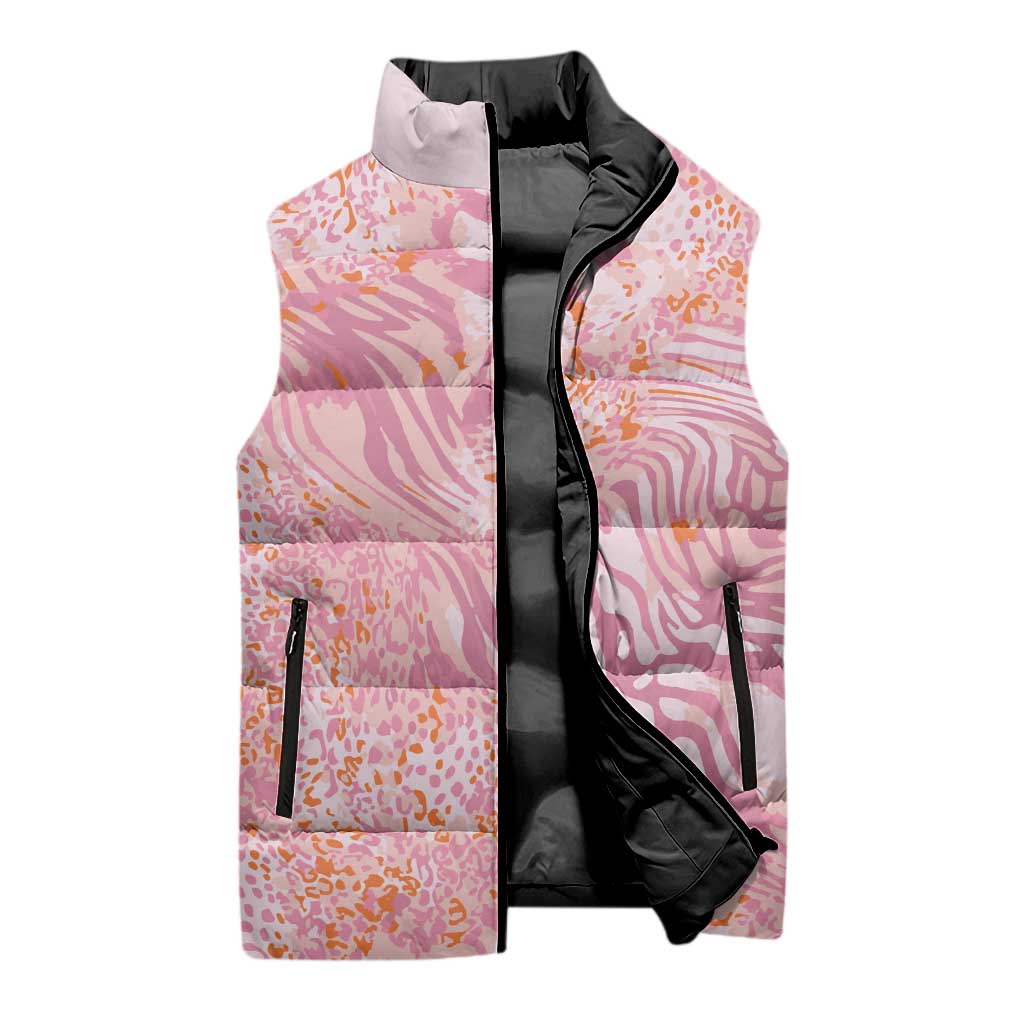 African Zebra Leopard Pattern Sleeveless Puffer Jacket Blush Savannah