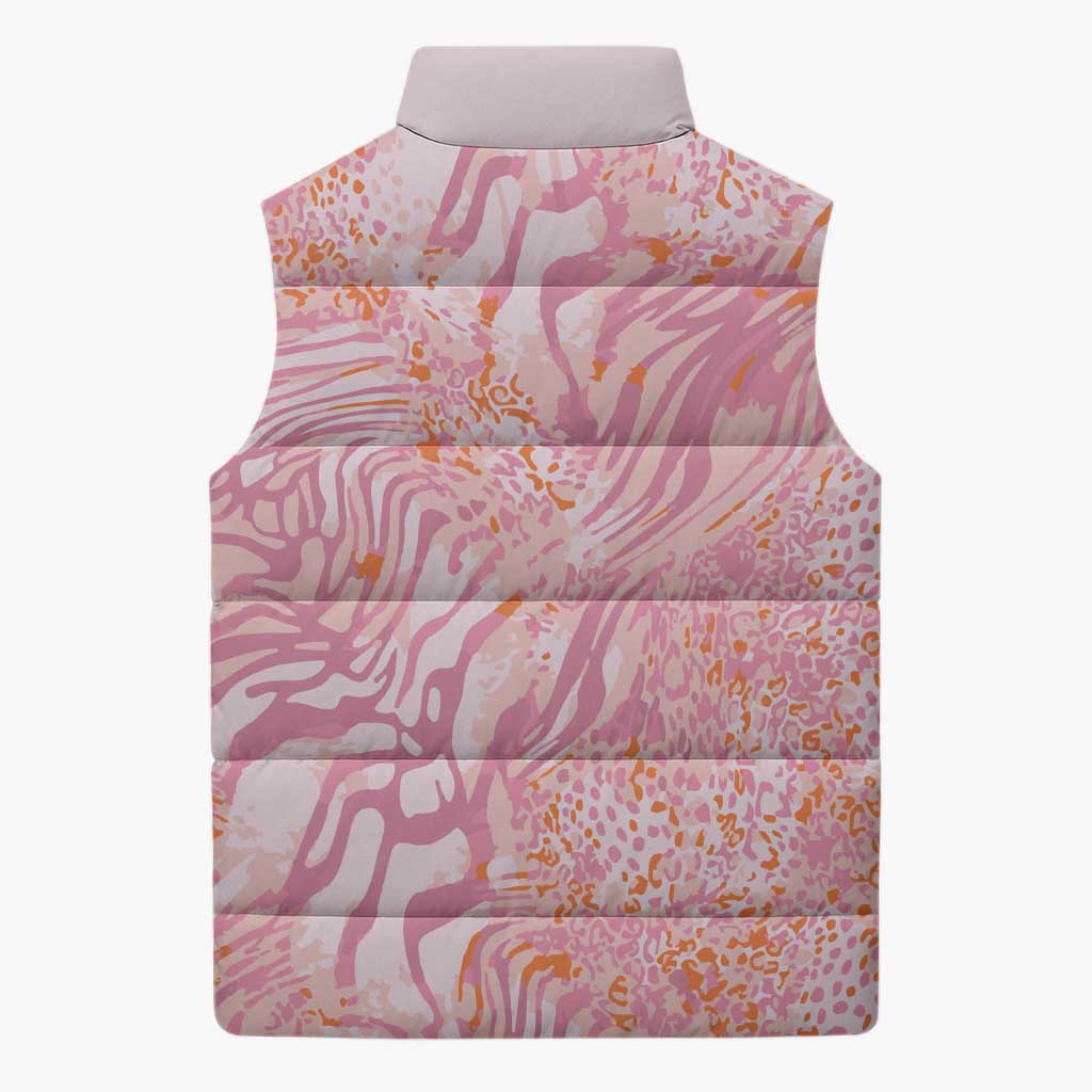African Zebra Leopard Pattern Sleeveless Puffer Jacket Blush Savannah
