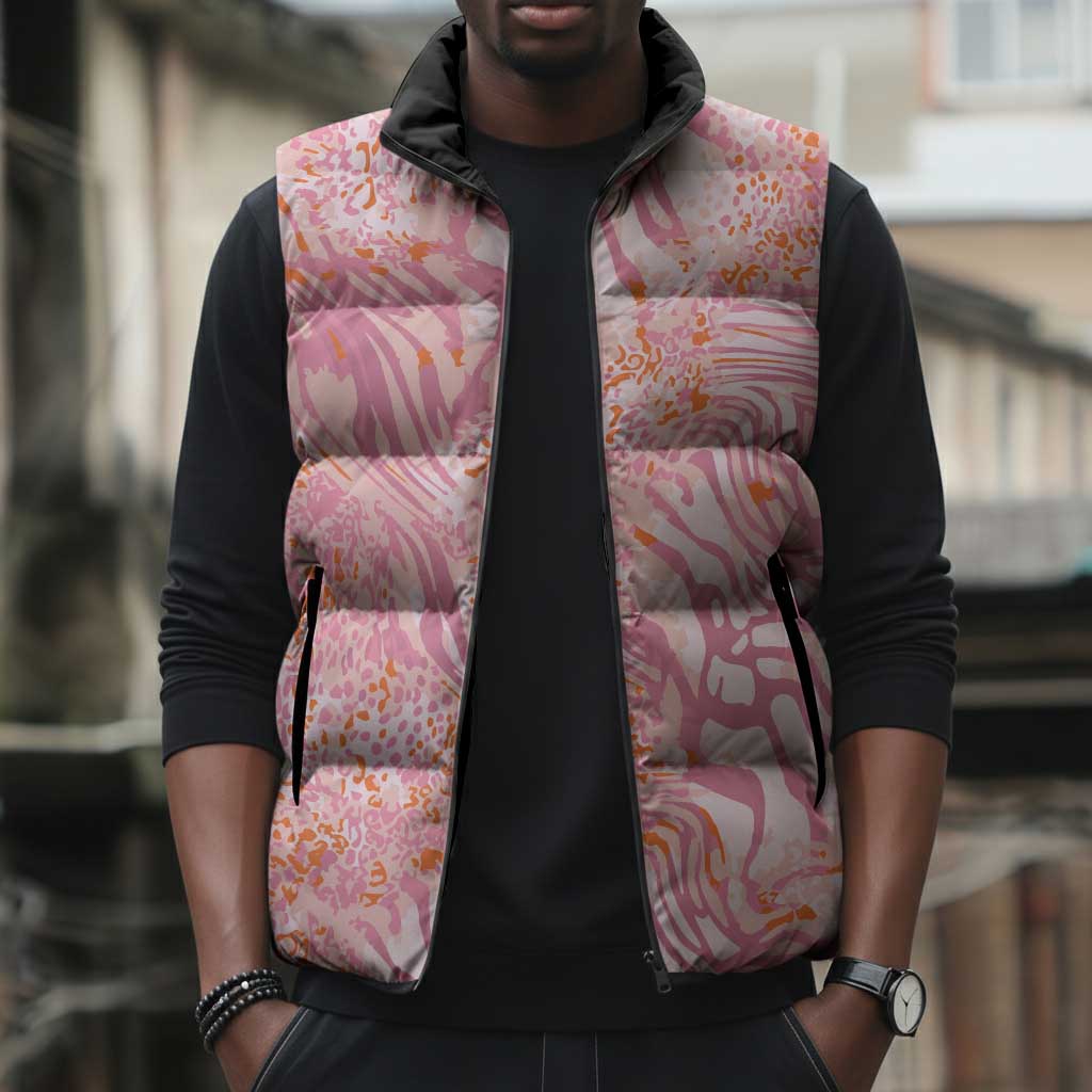 African Zebra Leopard Pattern Sleeveless Puffer Jacket Blush Savannah