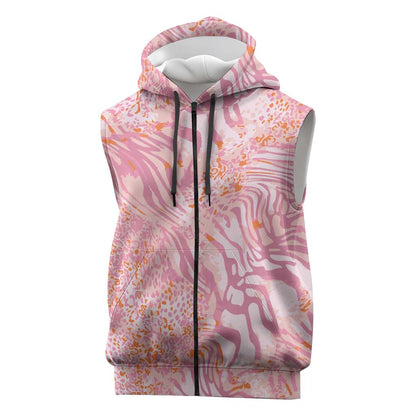 African Zebra Leopard Pattern Sleeveless Zip Hoodie Blush Savannah