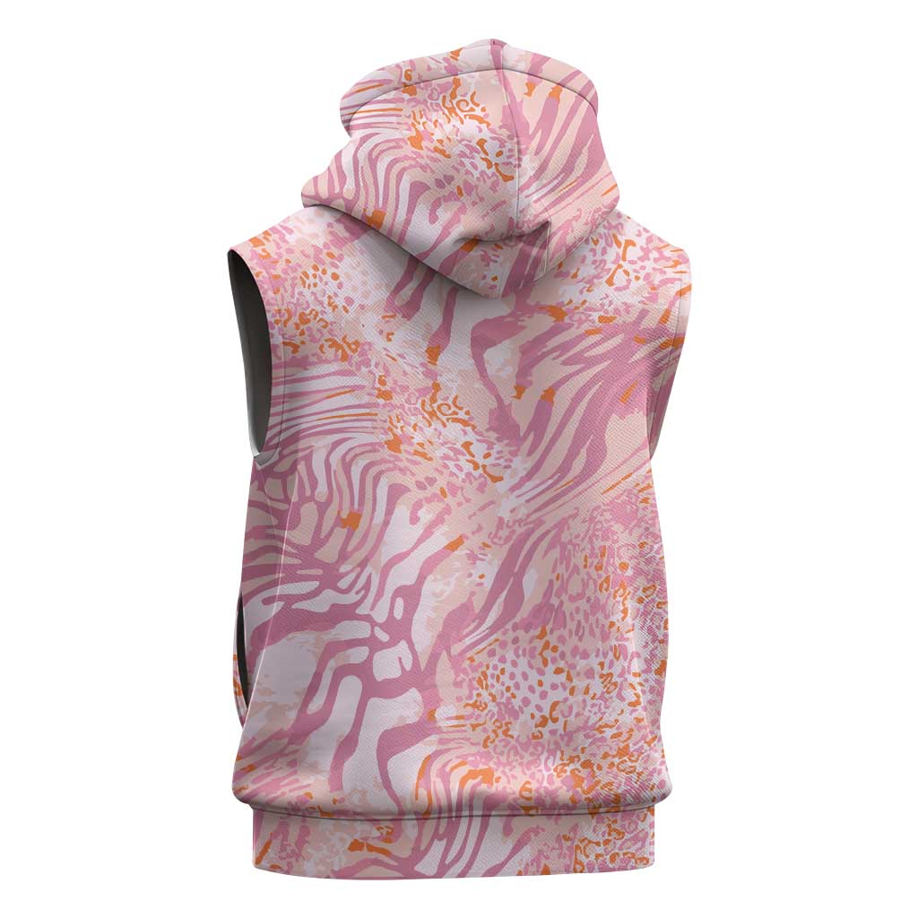 African Zebra Leopard Pattern Sleeveless Zip Hoodie Blush Savannah
