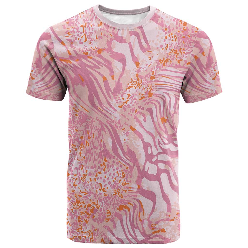 African Zebra Leopard Pattern T shirt Blush Savannah