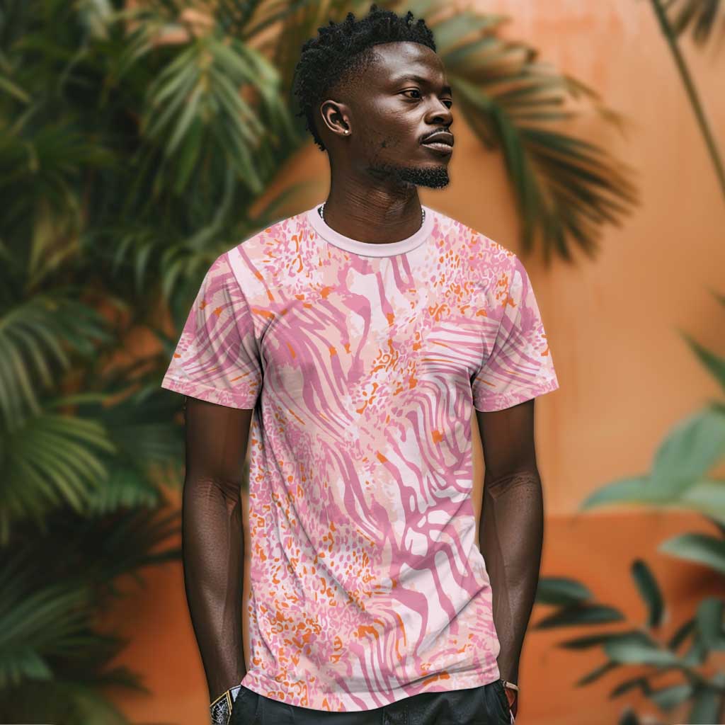 African Zebra Leopard Pattern T shirt Blush Savannah