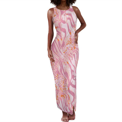 African Zebra Leopard Pattern Tank Maxi Dress Blush Savannah