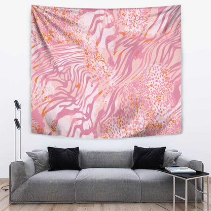 African Zebra Leopard Pattern Tapestry Blush Savannah