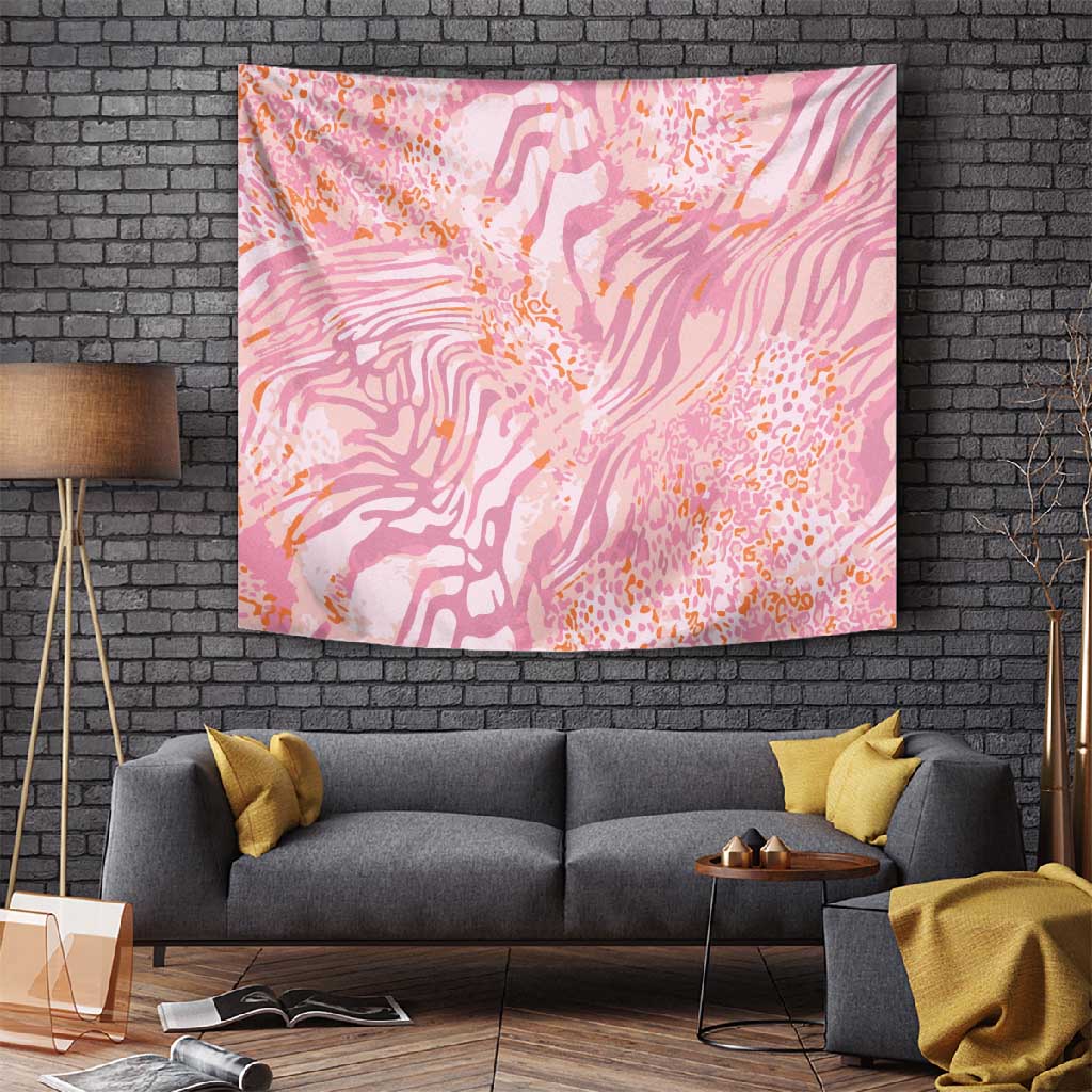 African Zebra Leopard Pattern Tapestry Blush Savannah