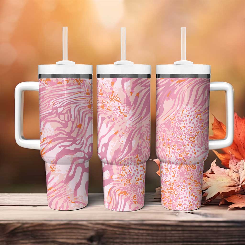 African Zebra Leopard Pattern Tumbler With Handle Blush Savannah