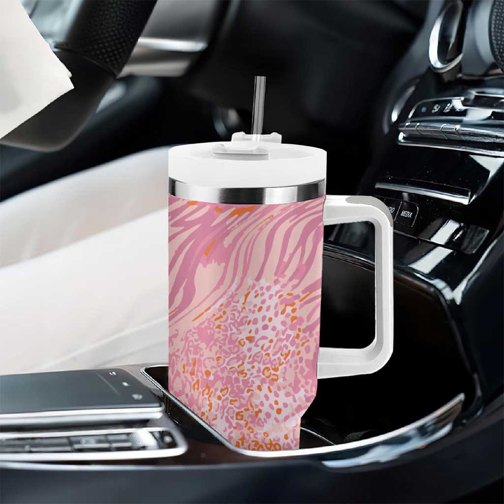African Zebra Leopard Pattern Tumbler With Handle Blush Savannah