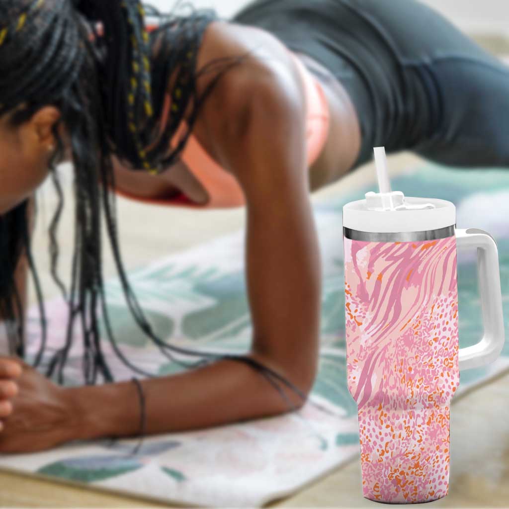 African Zebra Leopard Pattern Tumbler With Handle Blush Savannah