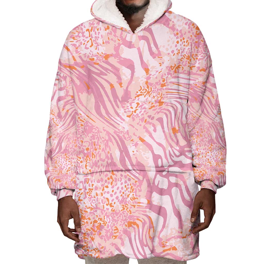 African Zebra Leopard Pattern Wearable Blanket Hoodie Blush Savannah