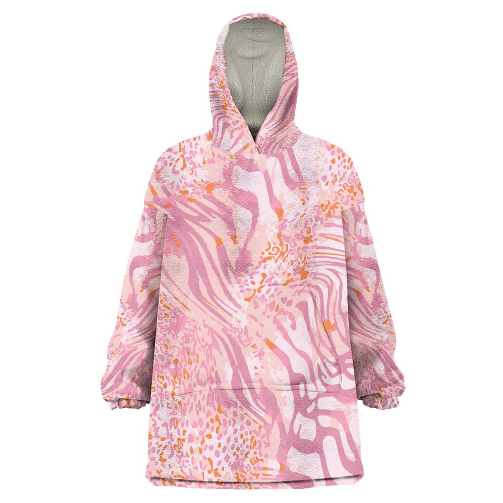 African Zebra Leopard Pattern Wearable Blanket Hoodie Blush Savannah