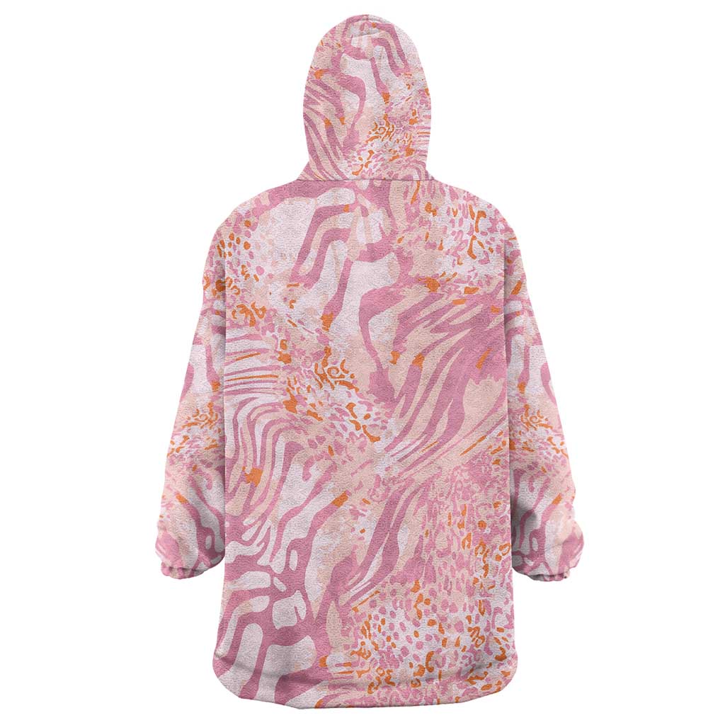African Zebra Leopard Pattern Wearable Blanket Hoodie Blush Savannah
