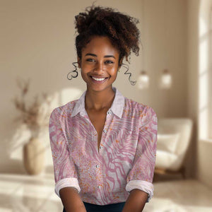 African Zebra Leopard Pattern Women Casual Shirt Blush Savannah