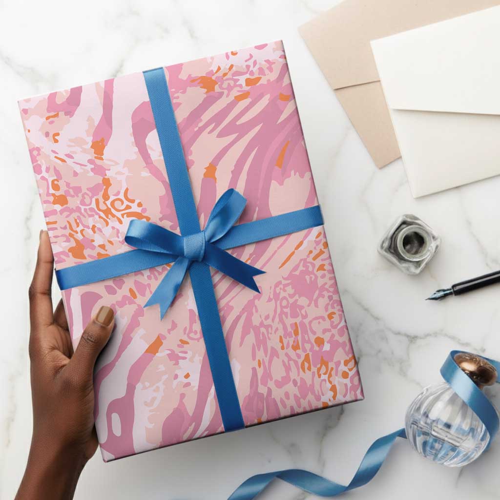 African Zebra Leopard Pattern Wrapping Paper Blush Savannah