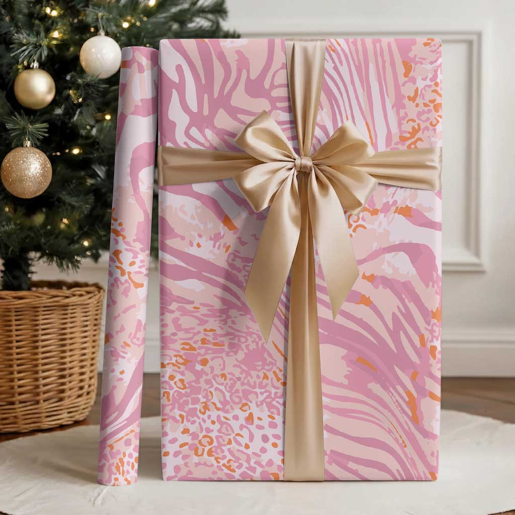 African Zebra Leopard Pattern Wrapping Paper Blush Savannah