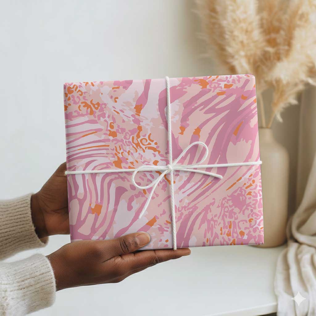 African Zebra Leopard Pattern Wrapping Paper Blush Savannah