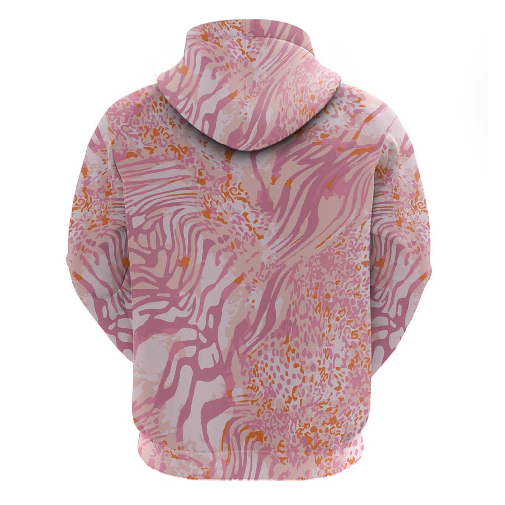African Zebra Leopard Pattern Zip Hoodie Blush Savannah