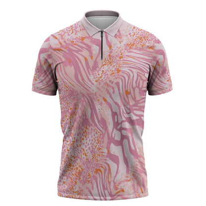 African Zebra Leopard Pattern Zipper Polo Shirt Blush Savannah