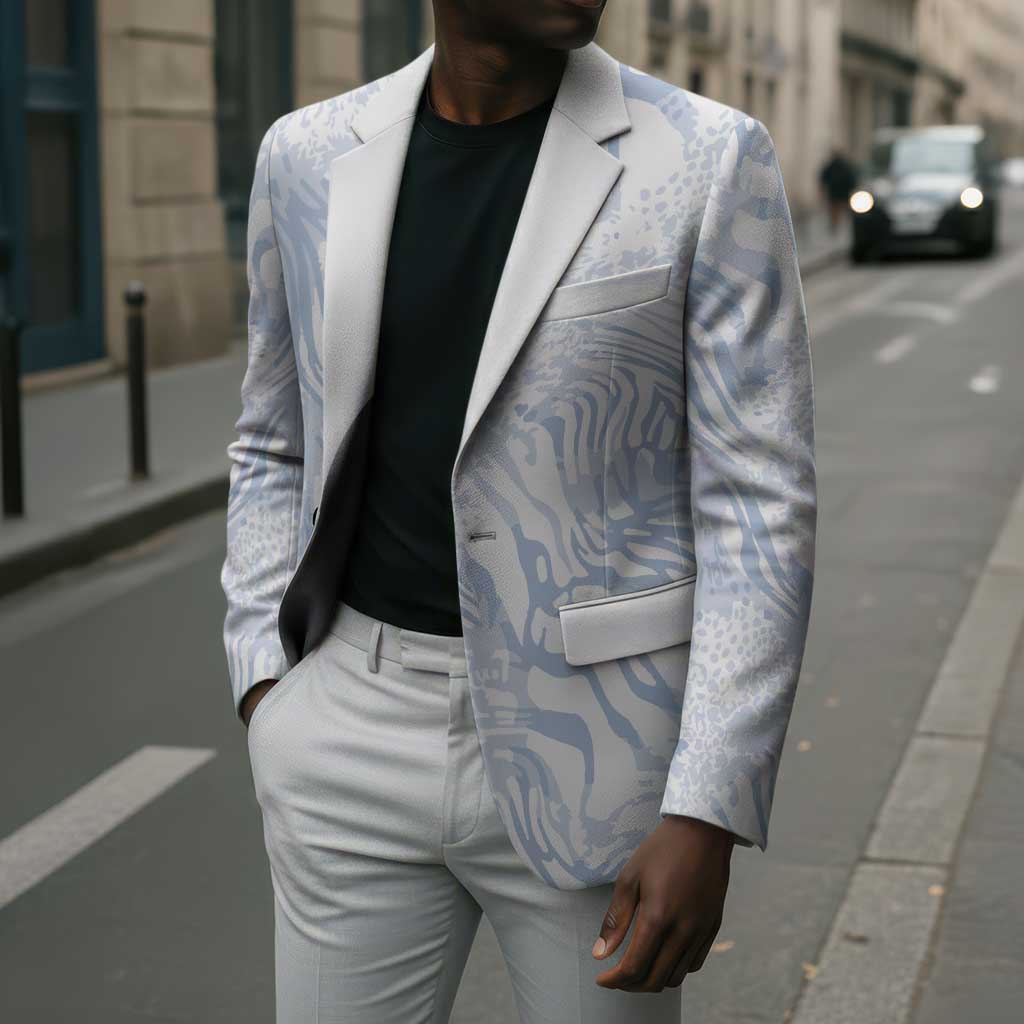 African Zebra Leopard Pattern Blazer Sky Savannah