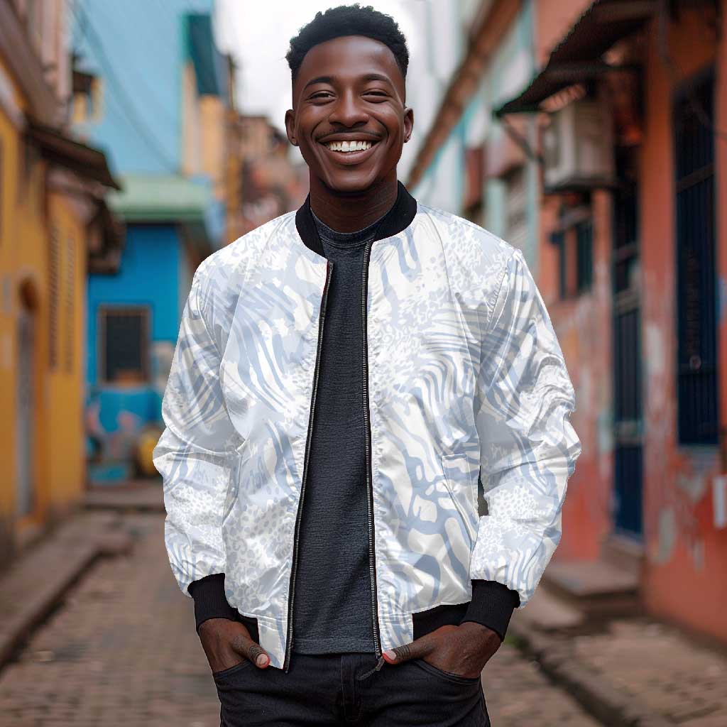African Zebra Leopard Pattern Bomber Jacket Sky Savannah