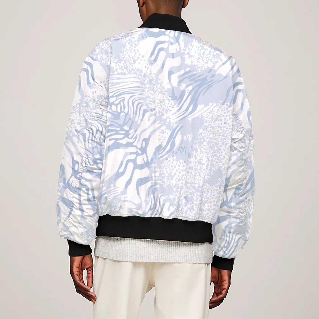 African Zebra Leopard Pattern Bomber Jacket Sky Savannah