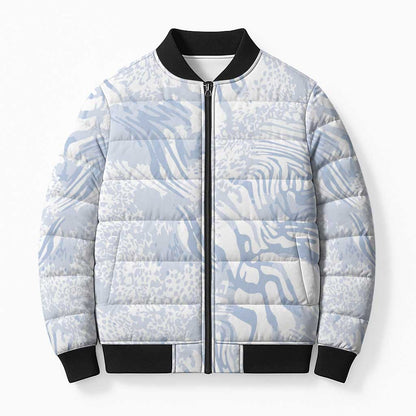 African Zebra Leopard Pattern Bomber Puffer Jacket Sky Savannah