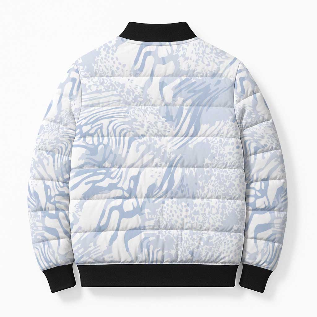 African Zebra Leopard Pattern Bomber Puffer Jacket Sky Savannah