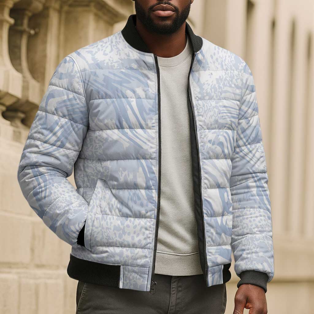 African Zebra Leopard Pattern Bomber Puffer Jacket Sky Savannah