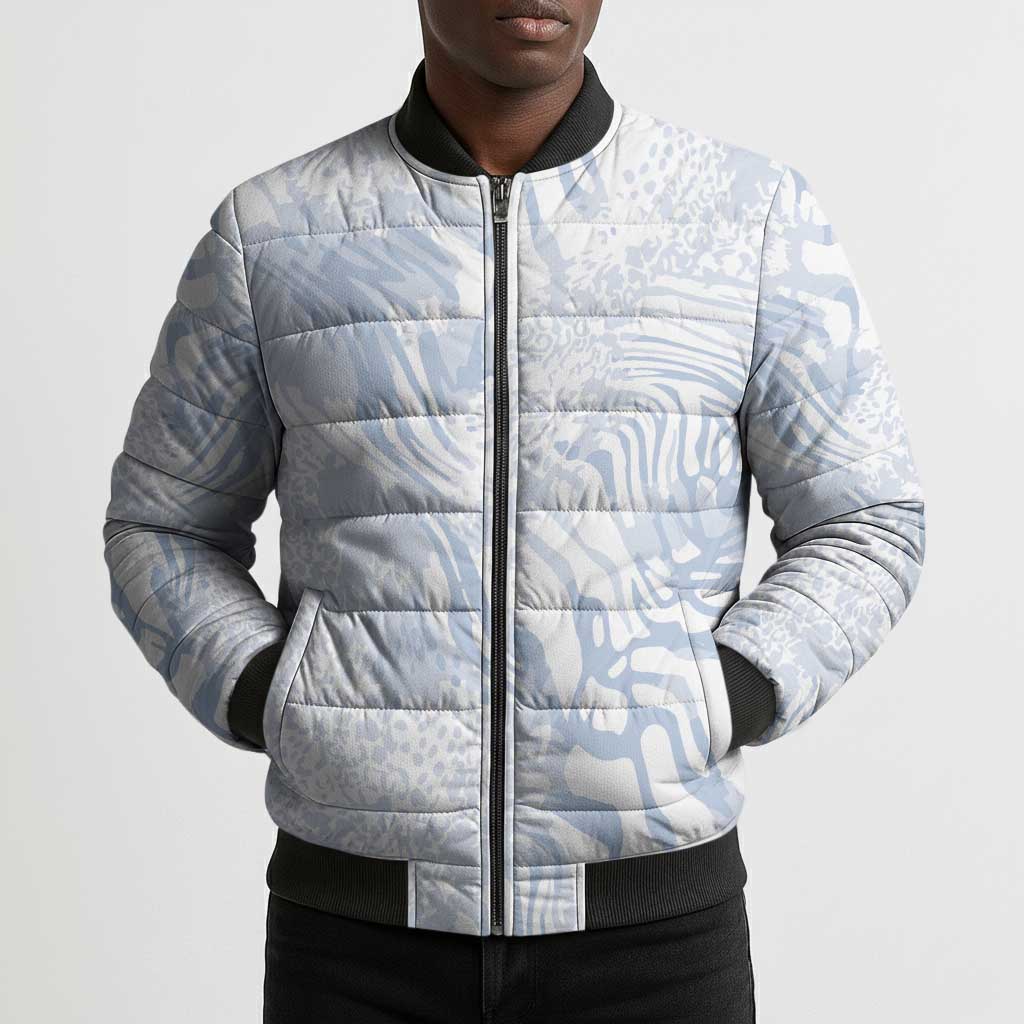 African Zebra Leopard Pattern Bomber Puffer Jacket Sky Savannah