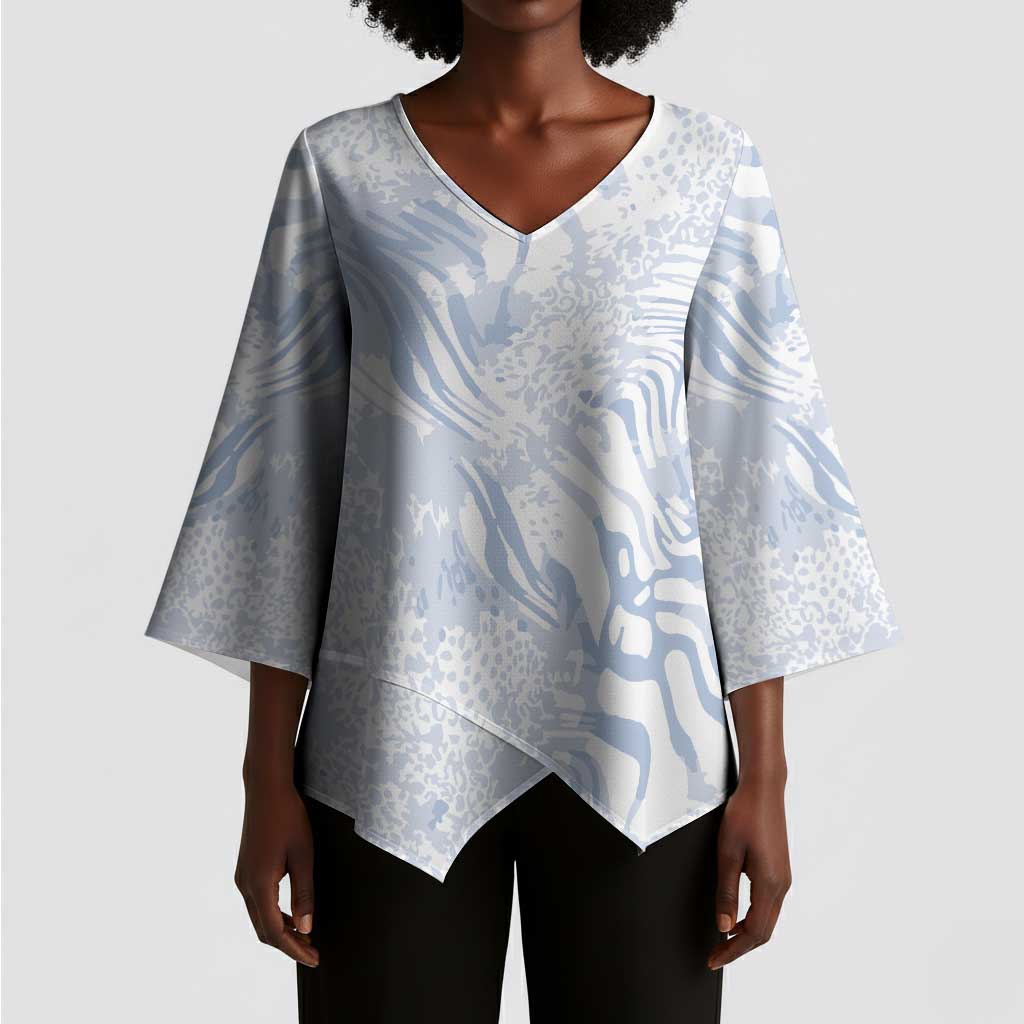 African Zebra Leopard Pattern Kimono Sleeve Blouse Sky Savannah