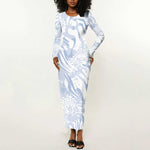 African Zebra Leopard Pattern Long Sleeve Bodycon Dress Sky Savannah