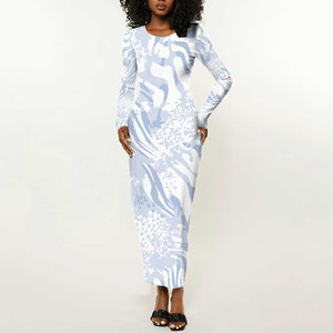 African Zebra Leopard Pattern Long Sleeve Bodycon Dress Sky Savannah