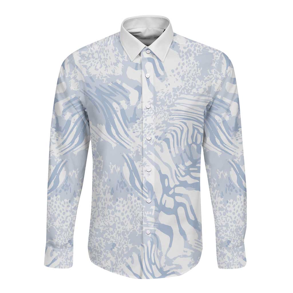 African Zebra Leopard Pattern Long Sleeve Button Shirt Sky Savannah