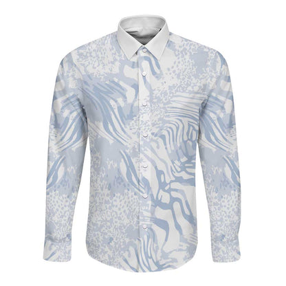 African Zebra Leopard Pattern Long Sleeve Button Shirt Sky Savannah