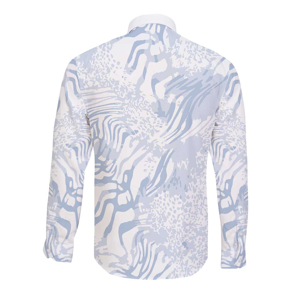 African Zebra Leopard Pattern Long Sleeve Button Shirt Sky Savannah