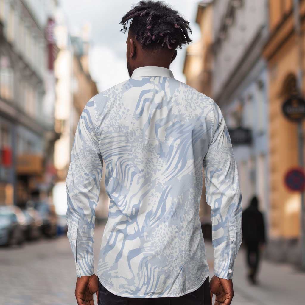 African Zebra Leopard Pattern Long Sleeve Button Shirt Sky Savannah