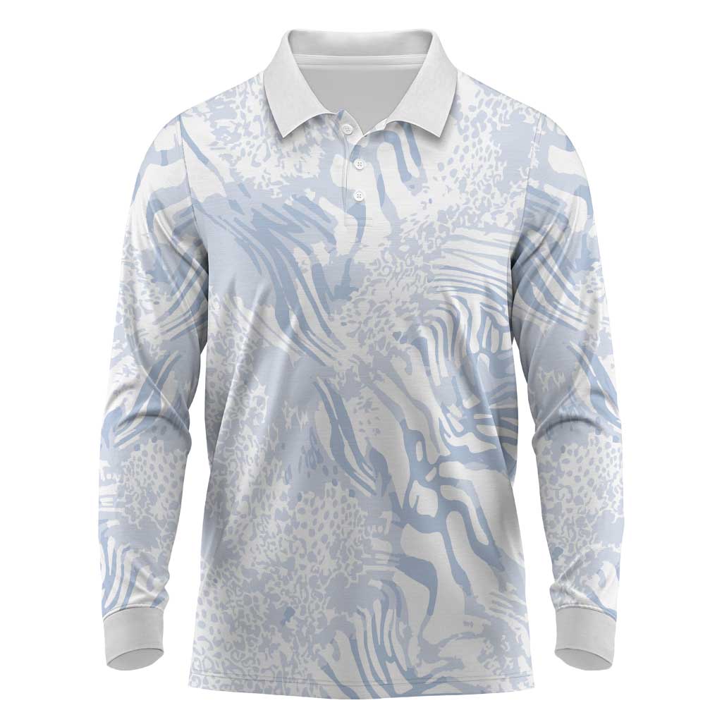 African Zebra Leopard Pattern Long Sleeve Polo Shirt Sky Savannah