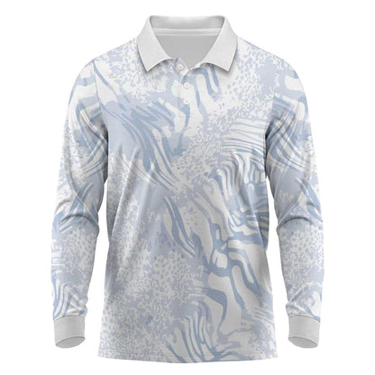 African Zebra Leopard Pattern Long Sleeve Polo Shirt Sky Savannah