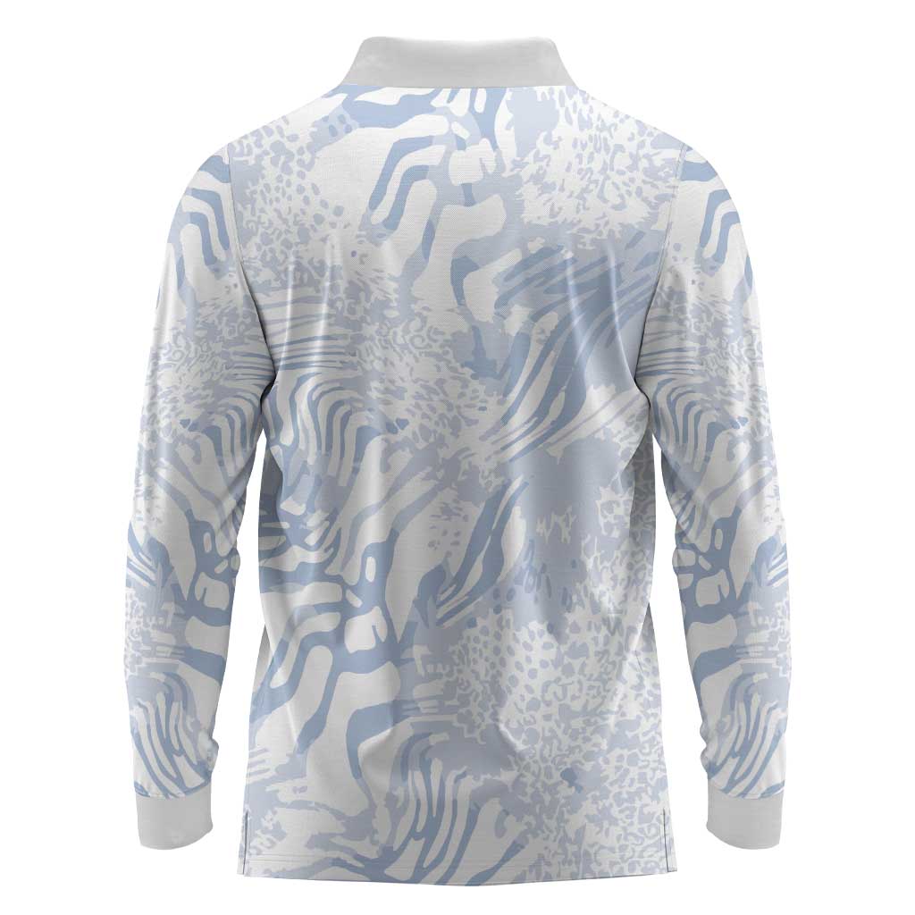 African Zebra Leopard Pattern Long Sleeve Polo Shirt Sky Savannah