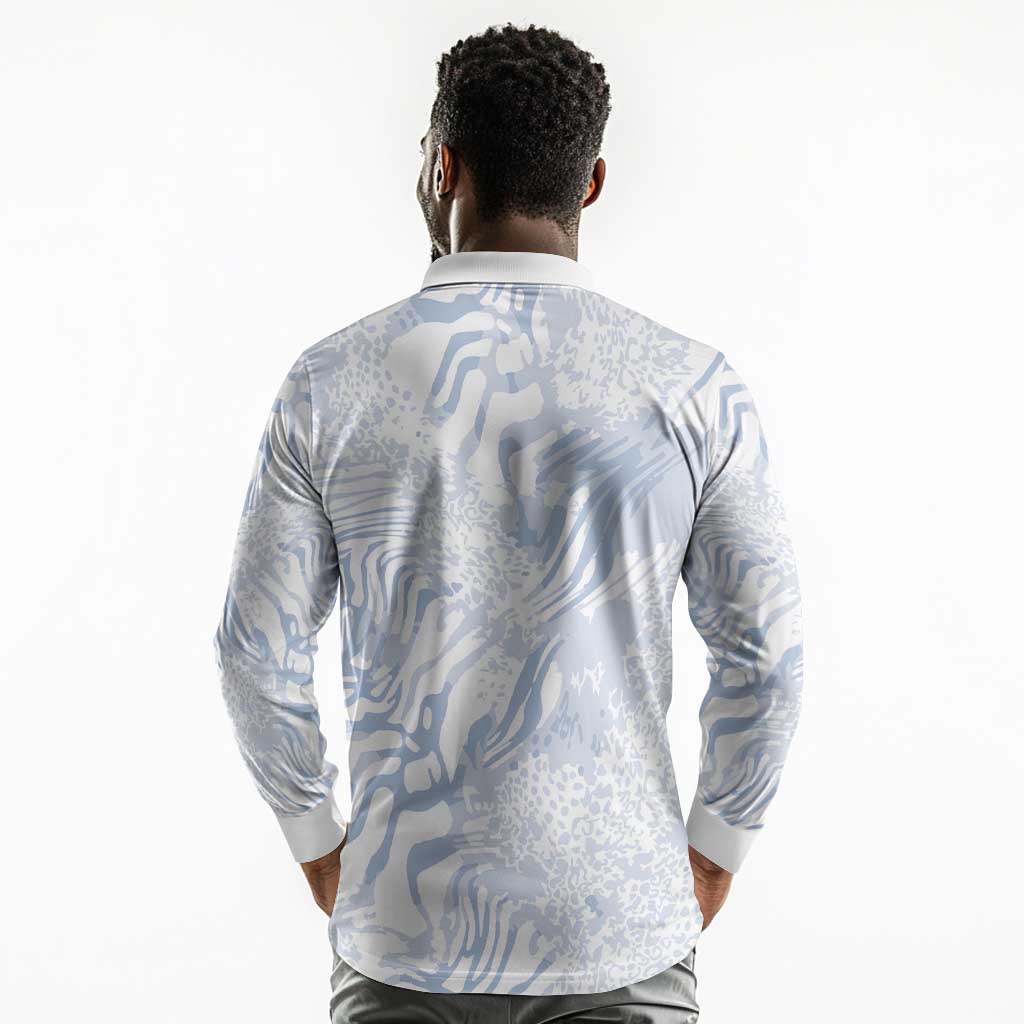 African Zebra Leopard Pattern Long Sleeve Polo Shirt Sky Savannah